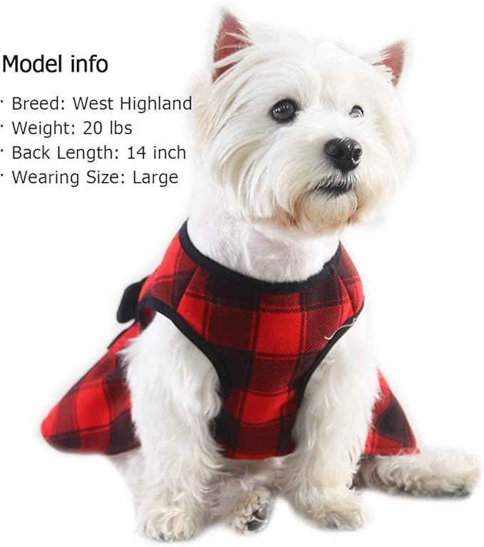 KYEESE Christmas Dog Dress Red Buffalo Check Dog Dresses with Bowtie for Small Medium Dog Dress