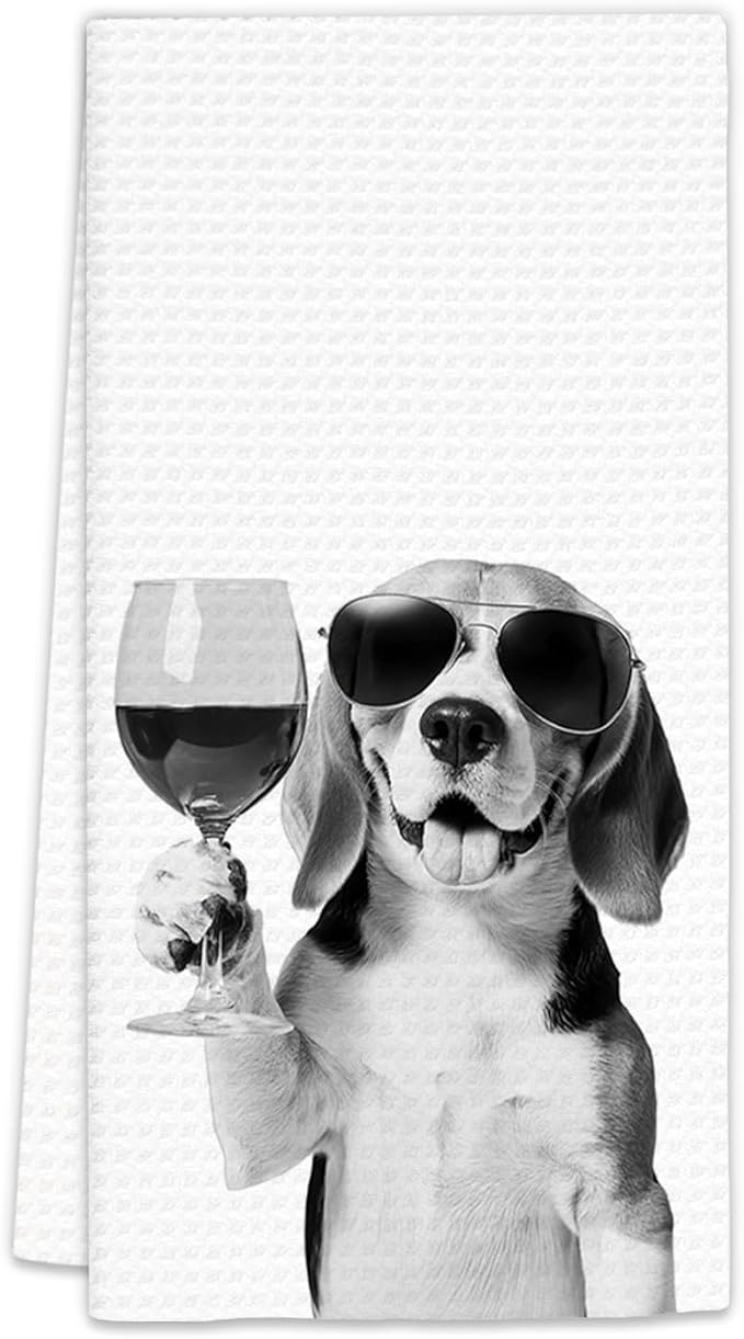 Beagle Gifts Wine Kitchen Towels, Gifts for Beagle Dog Wine Lovers Decorative Hand Dish Tea Towel for Kitchen Home Bar, Funny BeagleDog Owners Home Bar Decor(16x24In)