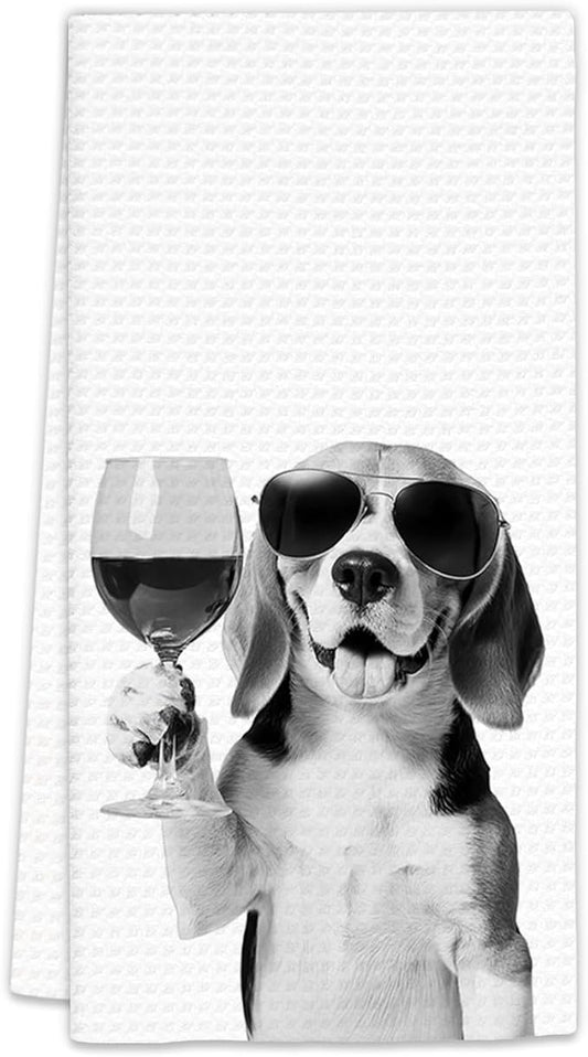 Beagle Gifts Wine Kitchen Towels, Gifts for Beagle Dog Wine Lovers Decorative Hand Dish Tea Towel for Kitchen Home Bar, Funny BeagleDog Owners Home Bar Decor(16x24In)