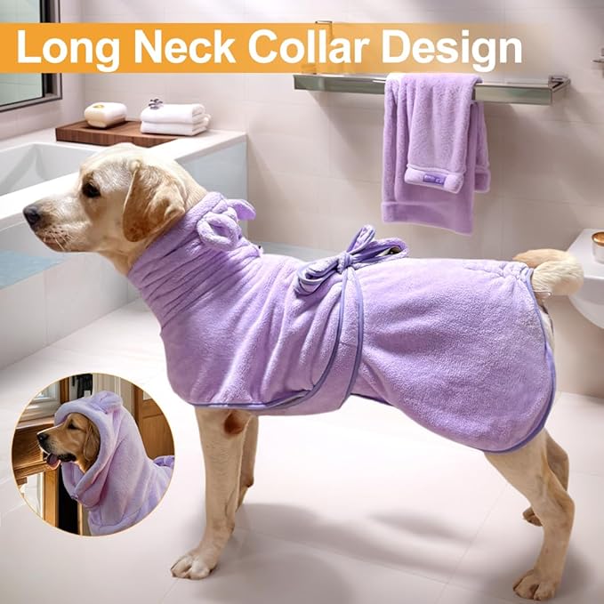 Medium to Large Size Dog Bathrobe, Quick Drying Super Absorbent Used for After Bathing, Warm Dog Towels, Adjustable Hoodies and Belts for Pet Dogs Bath Clothes Products(Purple, 2XL)
