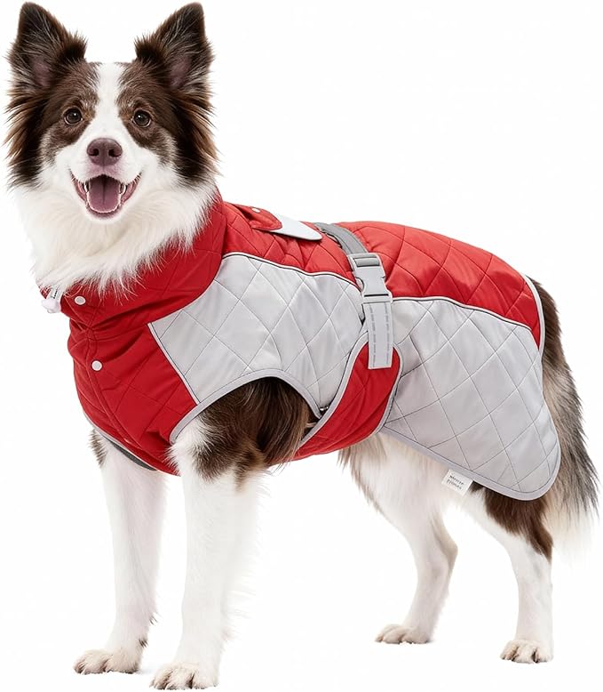 Dog Coat Dogs Jacket Waterproof Reflective Adjustable Dog-Winter Coats for Small/Medium/Large Dogs Dachshund Coat-(Red, XX-Large)