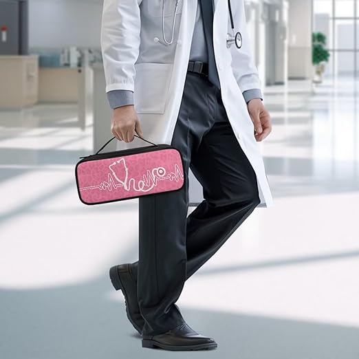 Gomyblomy Stethoscope Case with Extra Room for Nursing Accessories Pink Leopard Print Stethoscope Holder Storage Bag with Handle for Nurse and Doctors, Universal Fit