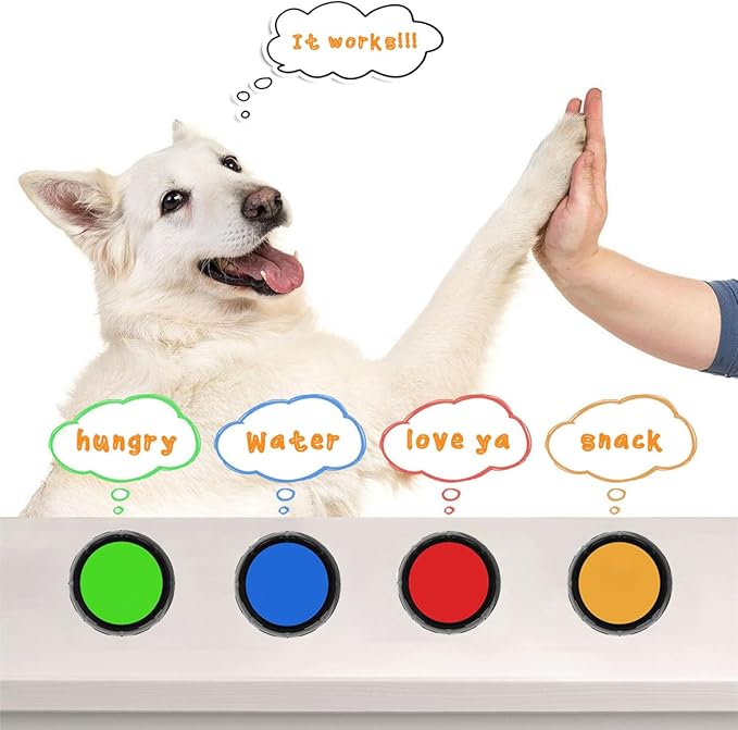 YoFellas Pet Communicator Button - 4 Pack | Interactive Voice Buttons for Dogs | Training & Communication Device with Customizable Recordings | Durable, Non-Slip Base | Multiple Colors