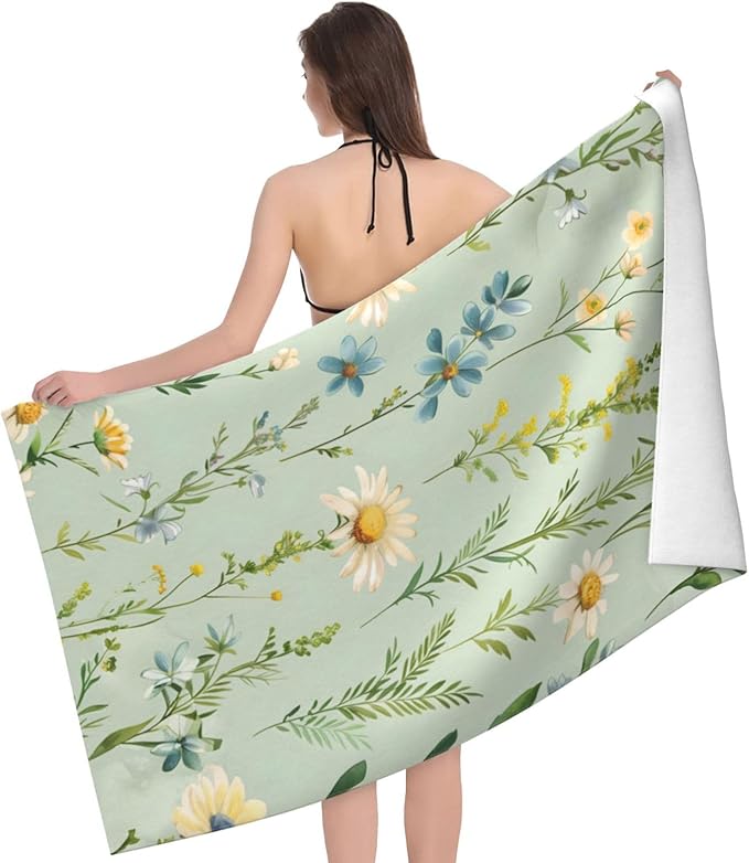 Wildflower Beach Towel 31inx51in, Botanical Garden Bloom Sand-Free Microfiber Bath Towel Ultra Soft Quick Dry Pool Towel Absorbent Towel Lightweight Towel for Swimming Bathroom Decor