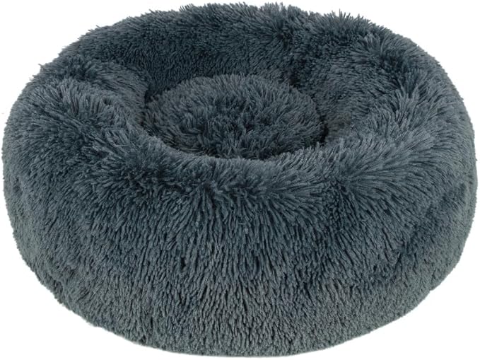 Best Pet Supplies Round Calming Dog Bed for Small, Medium & Large Dogs, Plush Donut Cuddler Pet Bed w/Raised Rim for Head, Neck Support, Anti-Slip Bottom Washable Bed - Gray, 20 x 20 x 6