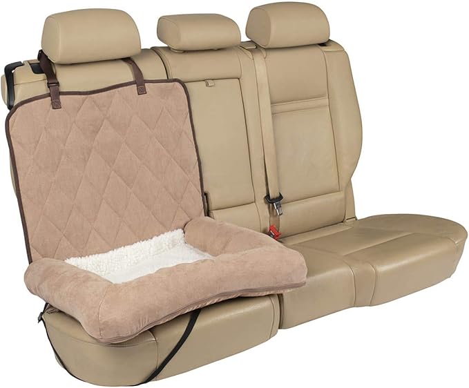 PetSafe Happy Ride Car Dog Bed - Best for Bucket Seats - Fits Cars, Trucks, Minivans and SUVs - Comfortable and Machine Washable - Durable Vehicle Pet Bed - Tan