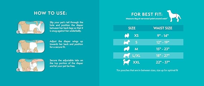 Simple Solution True Fit Disposable Dog Diapers for Female Dogs - Super Absorbent with Wetness Indicator - L/XL (Waist 18-27in) - 30 Count (Pack of 2)