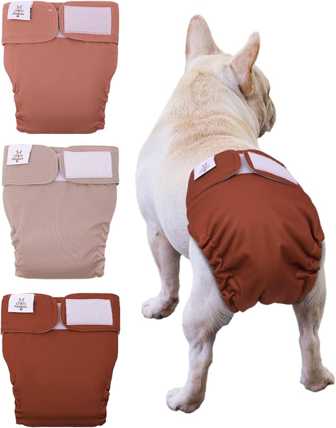 CuteBone Washable Dog Diapers Female No Tail Hole 3 Pack Reusable Doggie Period Training Pants for Docked-Tail Frenchie French Bulldog Boston Terrier Without Tail WWD22L