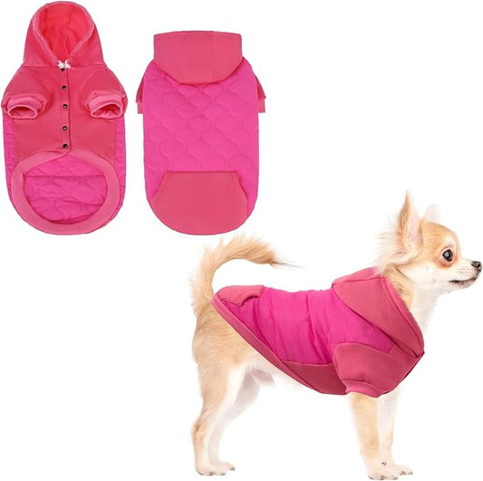 KOOLTAIL Warm Dog Winter Coat for Small Dogs, Waterproof Puppy Jacket with Leash Hole, Cold Weather Pet Vest for Winter, Soft Hoodie Sweater Sweatshirt Clothes for Puppy Cats Girls Boys Rose Red S