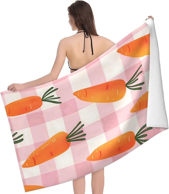Carrot Pattern Beach Towel 31inx51in, Farm Sand-Free Microfiber Bath Towel Ultra Soft Quick Dry Pool Towel Absorbent Towel Lightweight Towel for Swimming Bathroom Decor