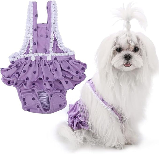 Female Dog Diapers, Cotton Sweet Dots Sanitary Pantie Breathable Menstrual Pants with Adjustable Suspender Washable Pet Underwear Diaper Doggie Period Panties for Pet Dog Puppy