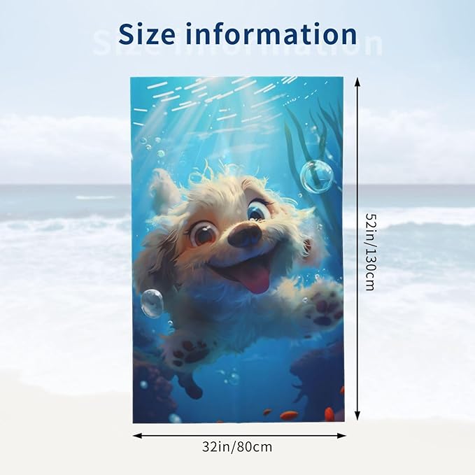 Underwater Pup Beach Towel 31inx51in, Dog Sand-Free Microfiber Bath Towel Ultra Soft Quick Dry Pool Towel Absorbent Towel Lightweight Towel for Swimming Bathroom Decor