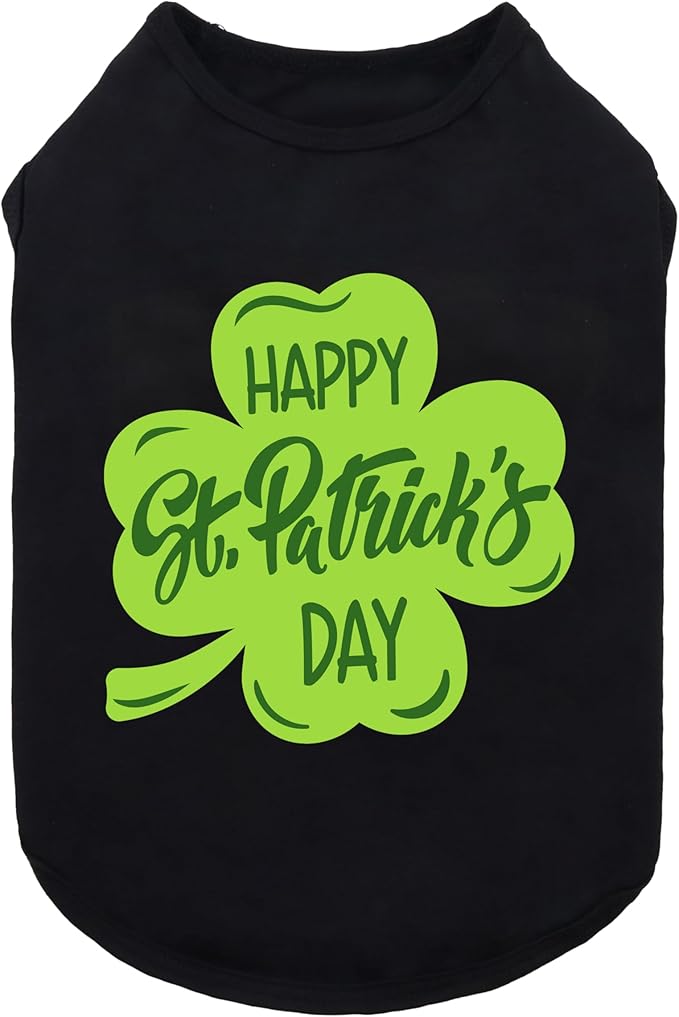 Fitwarm Happy St Patricks Day Dog Clothes, Summer Dog Clothes for Small Dogs Boy Girl, Funny Dog Tshirt, Lightweight Breathable Cotton, Pet Cat Outfit, Black, Green, Large