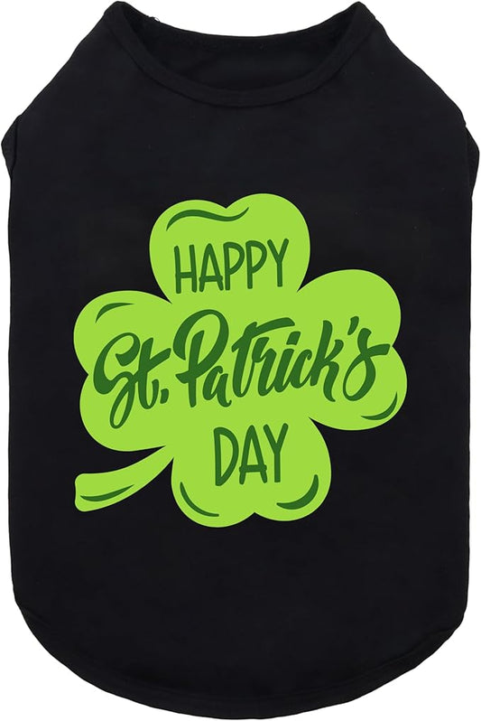 Fitwarm Happy St Patricks Day Dog Clothes, Summer Dog Clothes for Small Dogs Boy Girl, Funny Dog Tshirt, Lightweight Breathable Cotton, Pet Cat Outfit, Black, Green, Medium