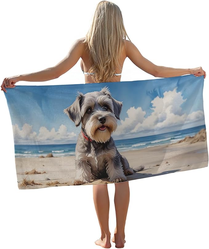 Schnauzer Dog Beach Towel, Schnauzer Gifts Pool Towels, Schnauzer Decor Sand Towel Large Bath Towels Gifts for Women Men, Schnauzer Gifts for Women, Mini Schnauzer Gifts, 29x60in