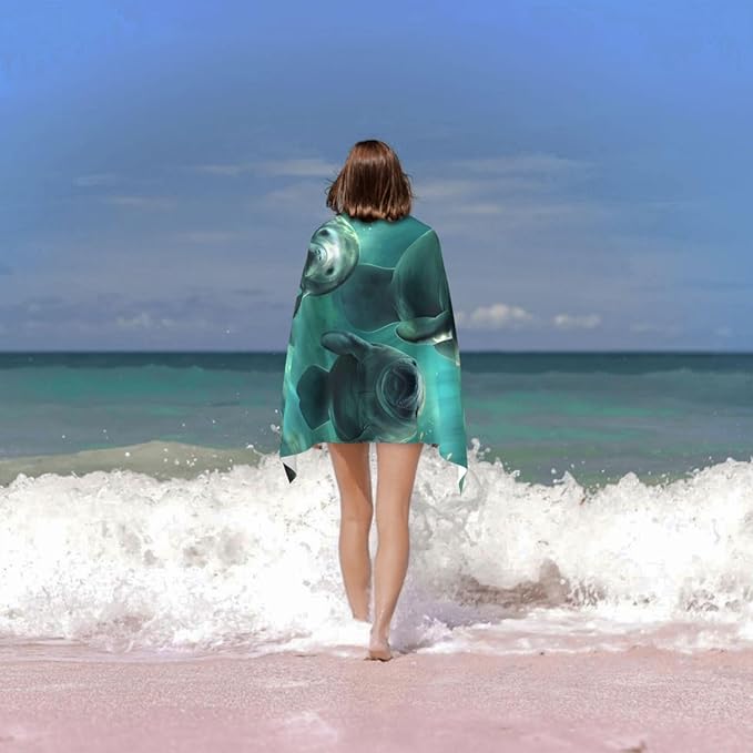 Manatee Beach Towel Animal Sand-Free Microfiber Bath Towel Ultra Soft Quick Dry Pool Towel Absorbent Towel Lightweight Towel Gifts for Outdoor Bathroom Swimming Decor 31inx51in