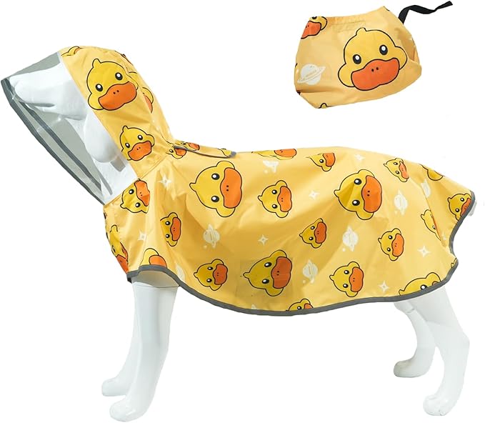 MAMORE Dog Raincoat, Waterproof Rain Jacket with Hood for Small Medium Large Dogs and Puppies, Packable Dog Poncho, Reflective, Adjustable (Yellow Duck, Medium)