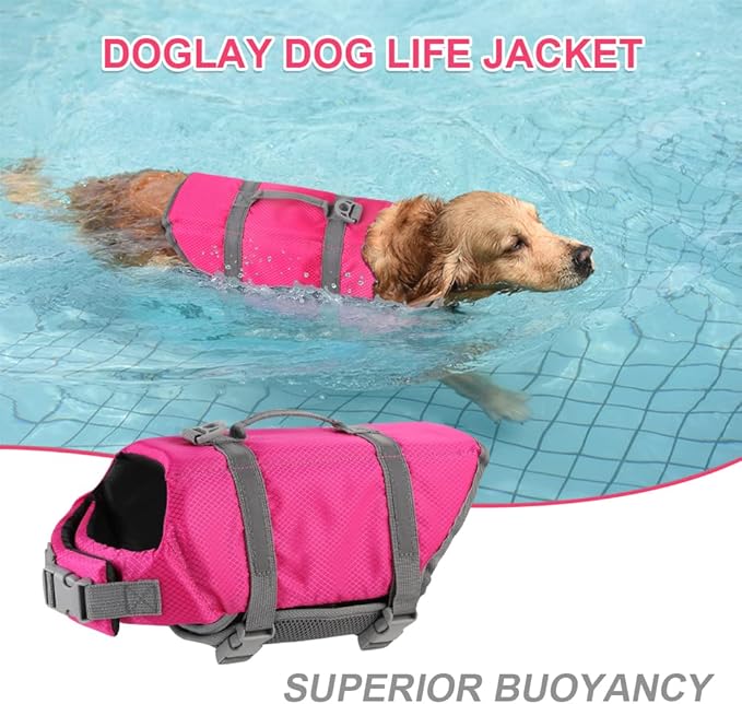 Doglay Dog Life Jacket, Dog Life Vest for Swimming Boating, Adjustable Puppy Life Jacket with Reflective Stripes, Superior Buoyancy Dog Swimming Vest for Small Medium and Large Dogs