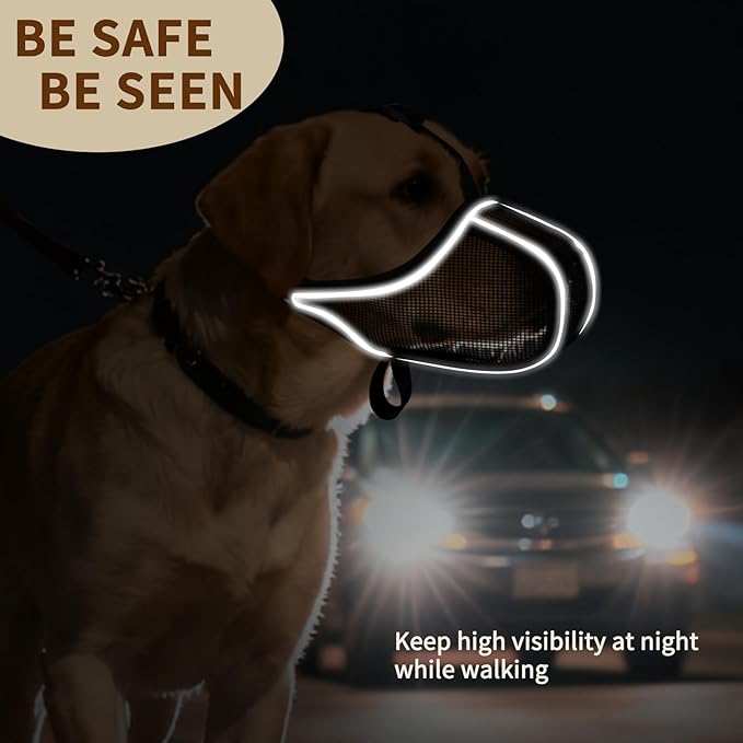 Mayerzon Dog Muzzle to Prevent Biting Scavenging Chewing, Soft Mesh Puppy Muzzles for Medium Large Sized Dogs, Breathable, Reflective, Adjustable Mouth Guard for Grooming Walking Training (M, Black)