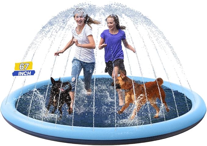 Splash Pad Non-Slip Dogs Cool Sprinkler Pool Extra Large Splash Pads for Kids Dog Baby Wading Pool Summer Outdoor Play Water Fun Toy Gift Easy to Use/Clean 67 inch