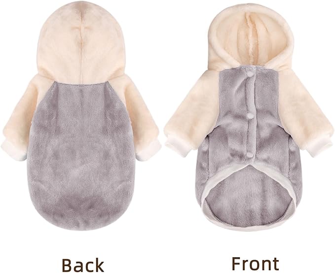 FabriCastle Dog Hoodie Sweater for Small Dogs Boy and Girl, Dog Clothes XS XXS Puppy Sweatshirt, Pet Outfit, Cat Clothing Super Soft Warm Snap On Closure (Lightgrey-Cream, Small)