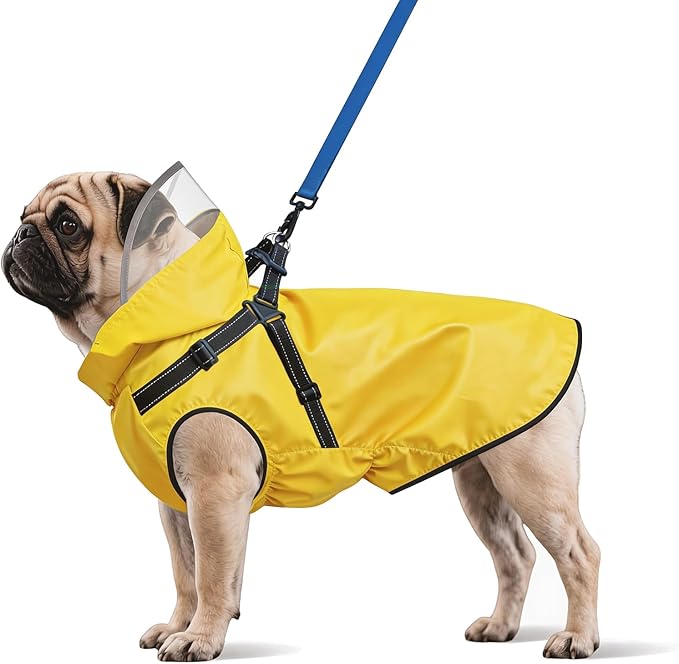 Dog Raincoat: Dog Rain Jacket with Reflective Harness & Removable Hood | Waterproof Dogs Rain Coat Poncho for Large Medium Small Dogs Puppies (Yellow - M)