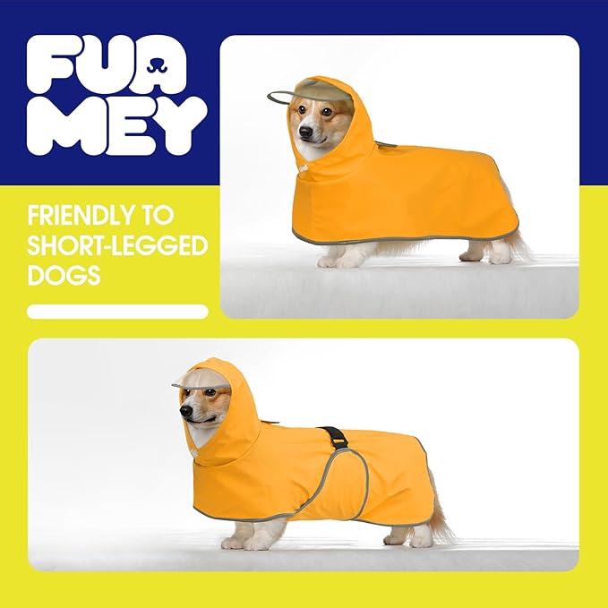 FUAMEY Dog Rain Coat for Large | Reflective Tapes, Adjustable Fit, Raining Dogs Park, Waterproof, Clear Hood, Shiba Inu