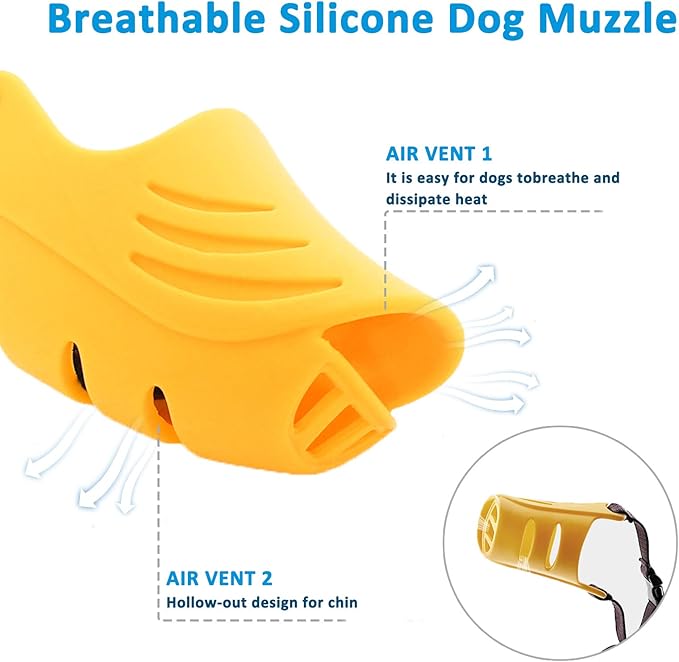 LUCKYPAW Dog Muzzle, Soft Duck Silicone Mouth Cover with Adjustable Strap for Small Medium Dogs, Best to Prevent Barking, Biting, and Chewing(Yellow,XL)