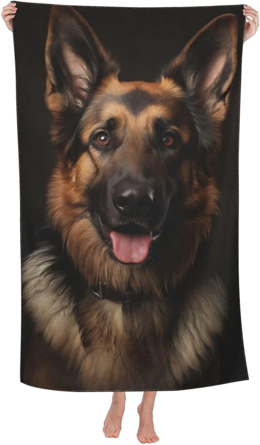 German Shepherd Beach Towel Dog Sand-Free Microfiber Bath Towel Ultra Soft Quick Dry Pool Towel Absorbent Towel Lightweight Towel Gifts for Outdoor Bathroom Swimming Decor 31inx51in