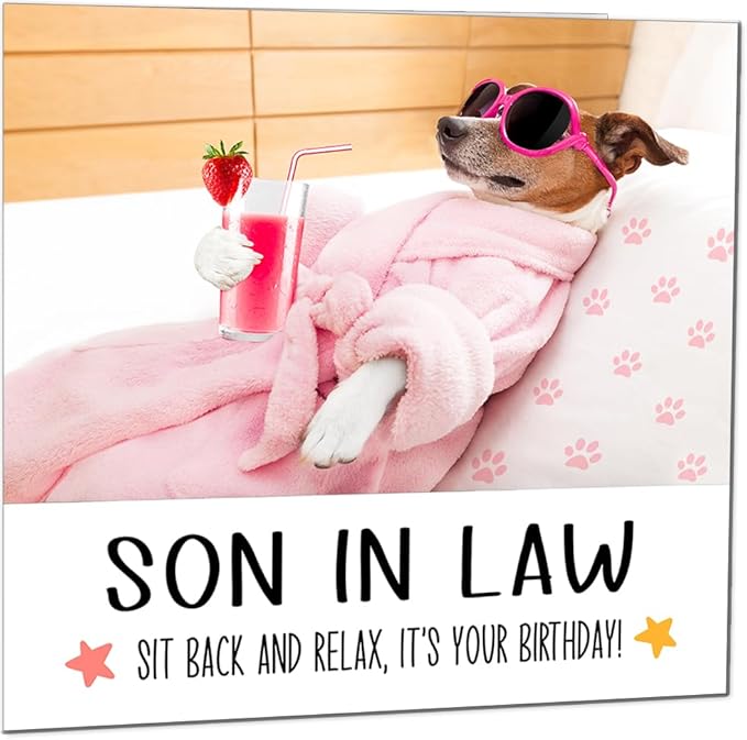 Son in Law Birthday Card Funny Dog at a Spa Relaxing - Funny Birthday Cards for Son in Law