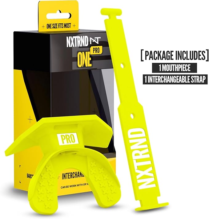 Nxtrnd One Pro Football Mouth Guard, Interchangeable Strap, Fits Adult & Youth (Neon Yellow)
