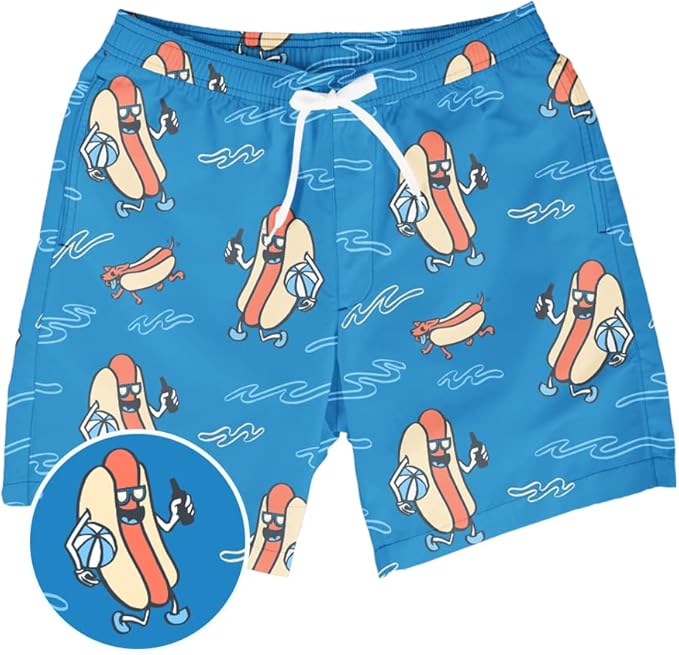 Tipsy Elves Men's Stretch Swim Trunks 7 Inch Inseam 4-Way Stretch with Mesh Liner - Quick-Dry Funny Swimwear Bathing Suit