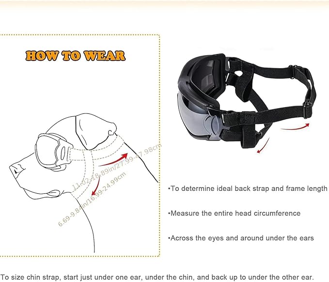 Dog Goggles Sunglasses UV Protection Wind Dust Fog Protection Pet Glasses with Adjustable Strap for Medium or Large Dog