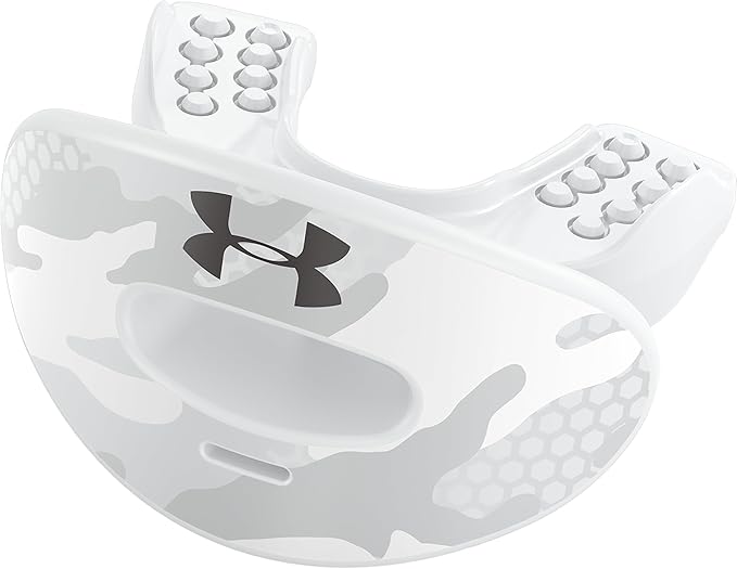 Under Armour Football Lip Guard - Mouthpiece with Strap, Full Mouth Protection for Braces - White Camo
