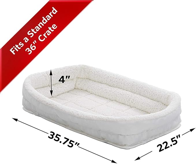 MidWest Homes for Pets Intermediate QuietTime Double Bolster Pet Bed, White Plush 36-Inch Crate Mat with Stacked Bolsters, Machine Wash, Secure Fit with Elastic Straps