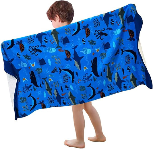 YIFONTIN Microfiber Beach Towels Velvet Throw Blanket Super Soft Absorbent 27.5"x55" for Kids Bath Camping Swimming Pool, Shark.