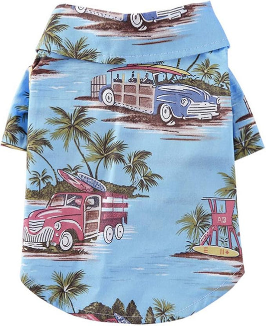 Tangpan Summer Pet Daisy Hawaiian Beach Plaid Print Shirts Clothes for Dog Blue L