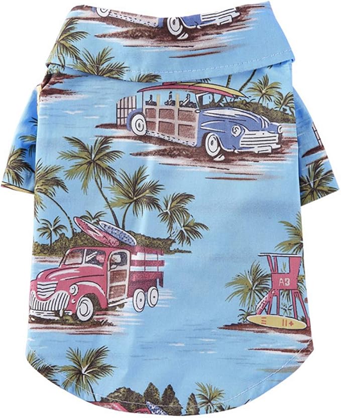 Tangpan Summer Pet Daisy Hawaiian Beach Plaid Print Shirts Clothes for Dog Blue XL