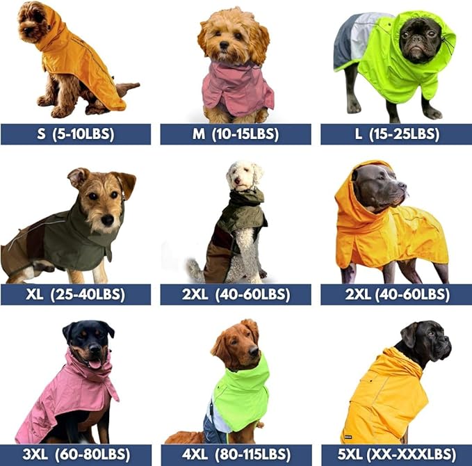 Spark Paws Dog Raincoat, Waterproof Windproof Rain Jacket, for Small Medium Large Extra Large Dogs, Reflective Breathable Full-Body Coverage Dry Suit - Orange - S