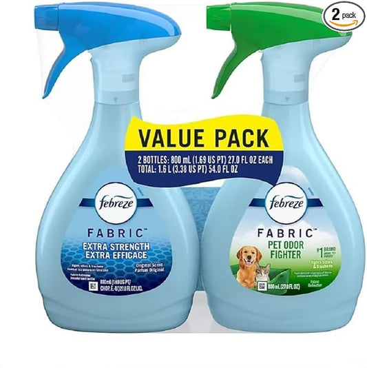 Febreze Fabric Refresher Value Pack, Pet Odor Eliminator and Extra Strength Fabric Deodorizer, 27 Fl Oz, Pack of 2