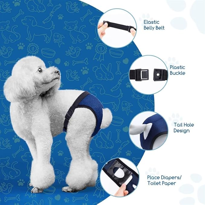 Reusable Dog Pants Dog Nappies, 3Pack Breathable Mesh Pet Diapers 41-56cm/16-23inch with 9 Washable Female Dogs Sanitary Pads Adjustable Briefs Protective Trousers Underwear for Female Dog in Heat