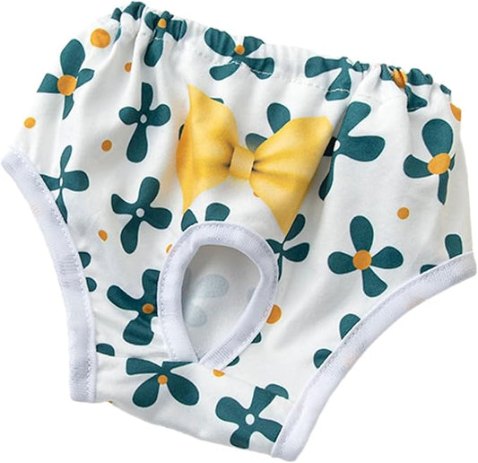 Environmentally Friendly Pet Menstrual Pants Dog Diapers for Heat Comfortable Absorbent Prevent Mess Cartoon Patterned Breathable Shorts Underwear Green L