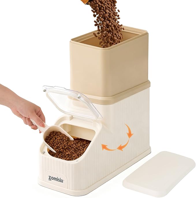 15lbs Dog Food Storage Container - First-in, First-out Easy Dispense Base for Freshness, Cat Food Storage Containers with Transparent Lid and Scoop