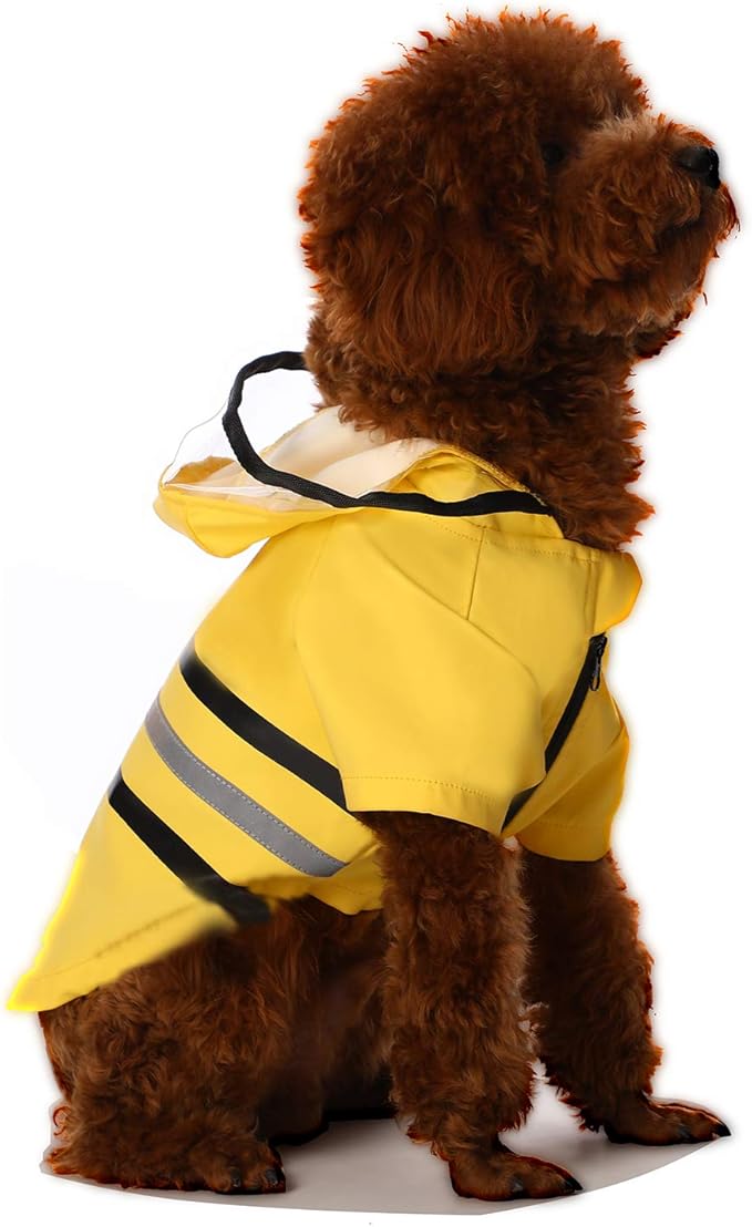 Wizland Reflective Dog Raincoat Dog Rain Jacket with Hood Lightweight Waterproof Rain Coat for Puppies (Yellow S)