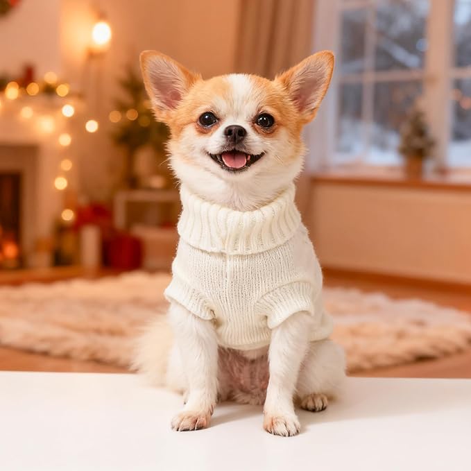 Knitted Puppy Sweater - Warm Winter Dog Sweater - Extra Small Turtleneck Pullover - Thick Pet Knitwear for Chihuahua, Teacup Dog, Yorkie