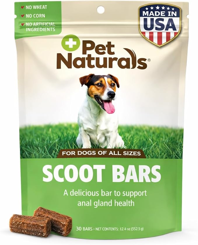 Pet Naturals Scoot Bars for Dogs – 30 Chews, Dog Anal Gland Supplement with Fiber & Pumpkin Blend for Scooting Support, Duck Flavor Soft Chew Bars for Stool Quality & Digestive Balance, All Breeds