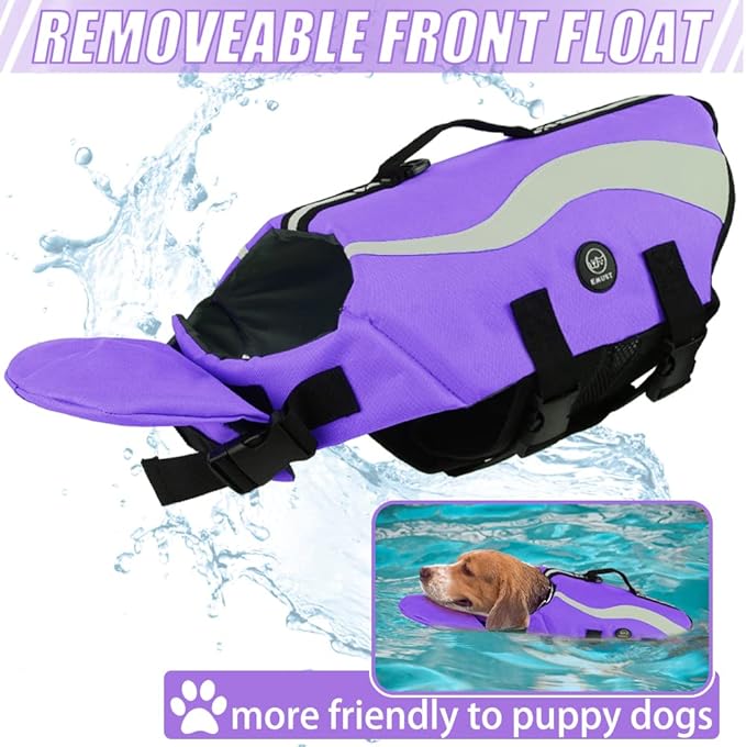 EMUST Dog Life Vests, Adjustable Dog Life Jackets for Small Dogs with Enhanced Buoyancy, Small Swim Vest with Durable Rescue Handle, Purple,XS