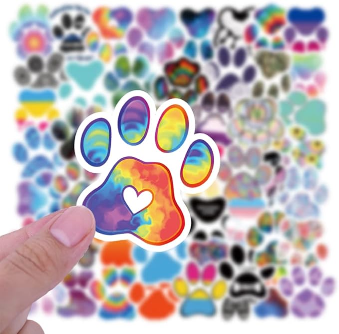 Paw Print Stickers 53pcs Cat Dog Animals Pack | Cool Colorful Deacls Graffiti for Water Bottle Skateboard Luggage Laptop Computer Phone