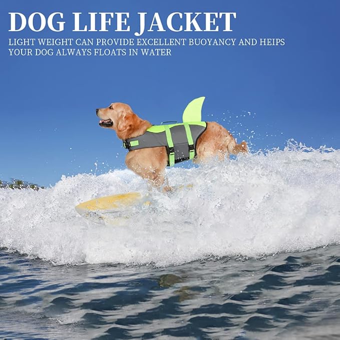 Dog Shark Life Jacket, Dog Life Vest for Swimming Adjustable Pet Life Preserver with Rescue Handle X-Large