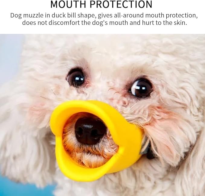 Dog Muzzle,Anti Bite Duck Mouth Shape Dog Mouth Covers,Soft Duck Silicone MouthCover with Adjustable Strap,Small Medium Dogs Muzzle Mask to Prevent Barking,Biting,Chewing(Yellow,S:9cm/3.54inch)